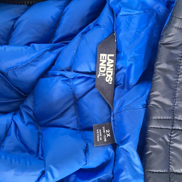 Oversized Navy Blue Down Coat Ankle Length / Hood / Royal Blue Lining Packable - Picture 10 of 12